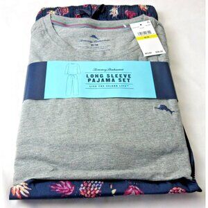 Tommy Bahama Men's Long Sleeve Island Life 2 Piece PJ set Navy Blue Grey NEW